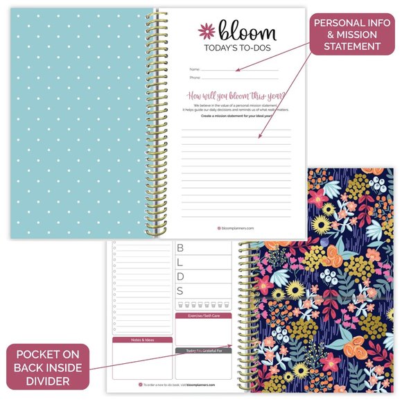 Bloom Daily Planner Bound To Do Book, Floral Dots (Set of 2) - Picture 9 of 9